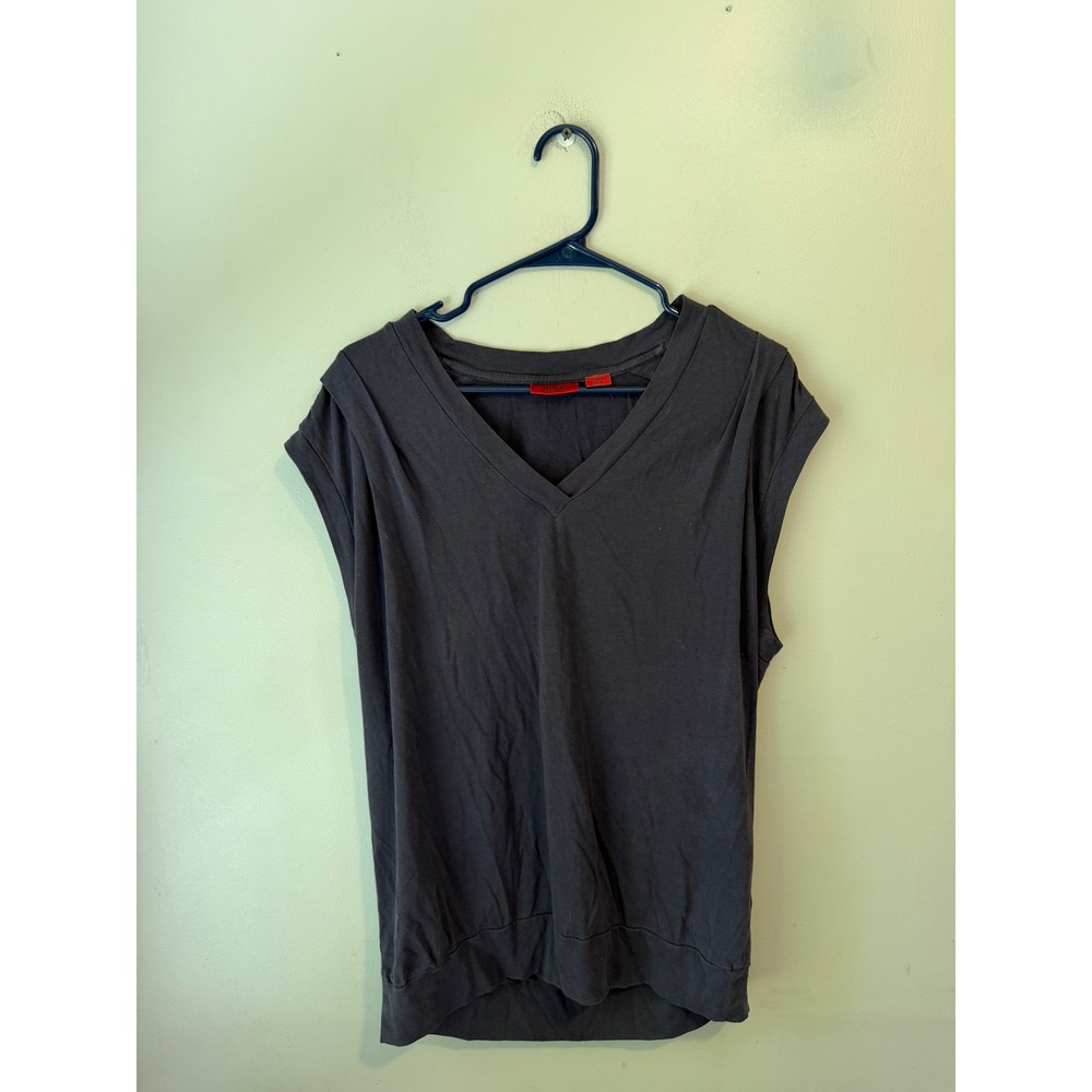 Hugo Hugo Boss Womens Charcoal Gray V-Neck Pleated Shoulder Sleeveless Top M